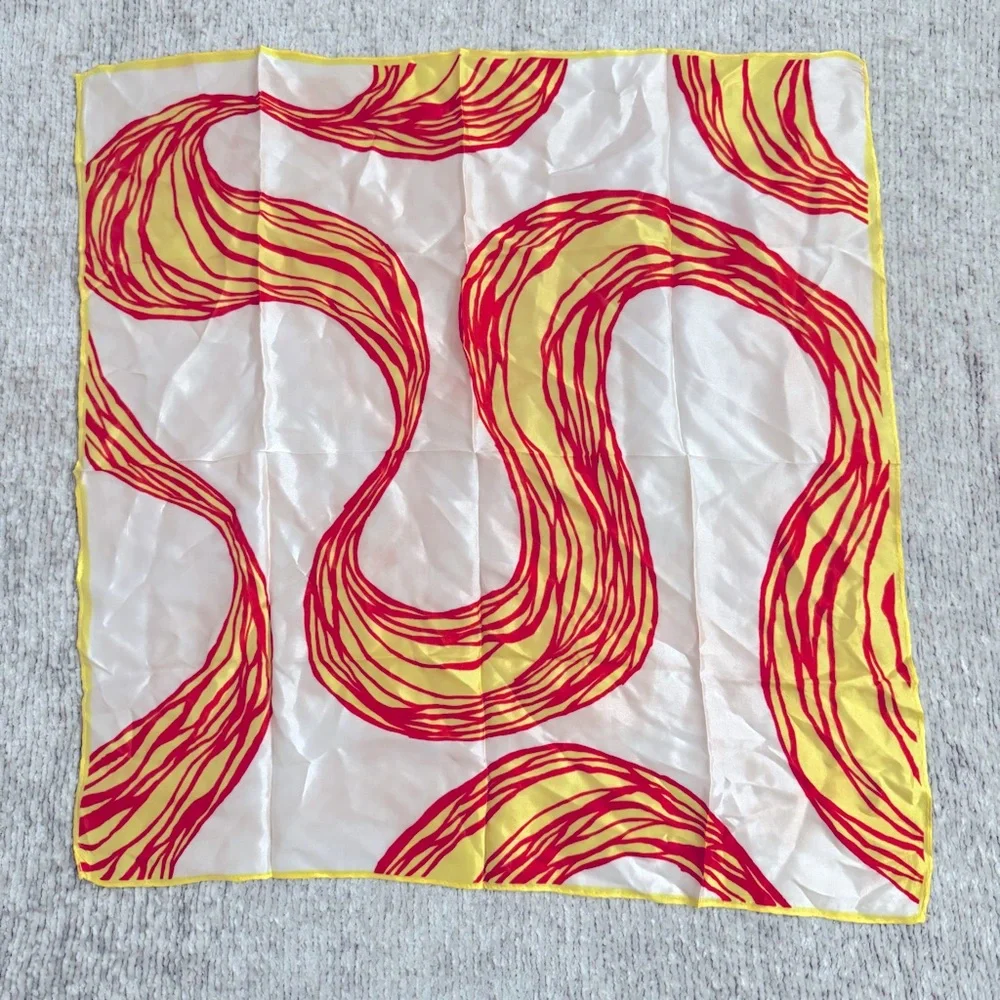 Vintage Abstract Print Silk Scarf‎ 23” Red Yellow White Square